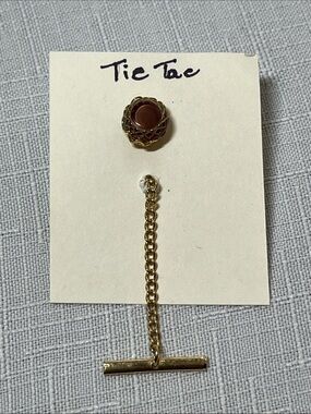 Vintage Tie Tac Gold Tie Tack with Purple Brown Stone